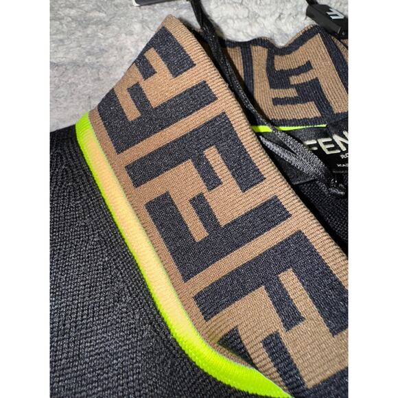 Fendi Brown Monogram Logo Green Trim Black Thin Knit Wool Turtleneck Sweater 48 - Picture 6 of 15